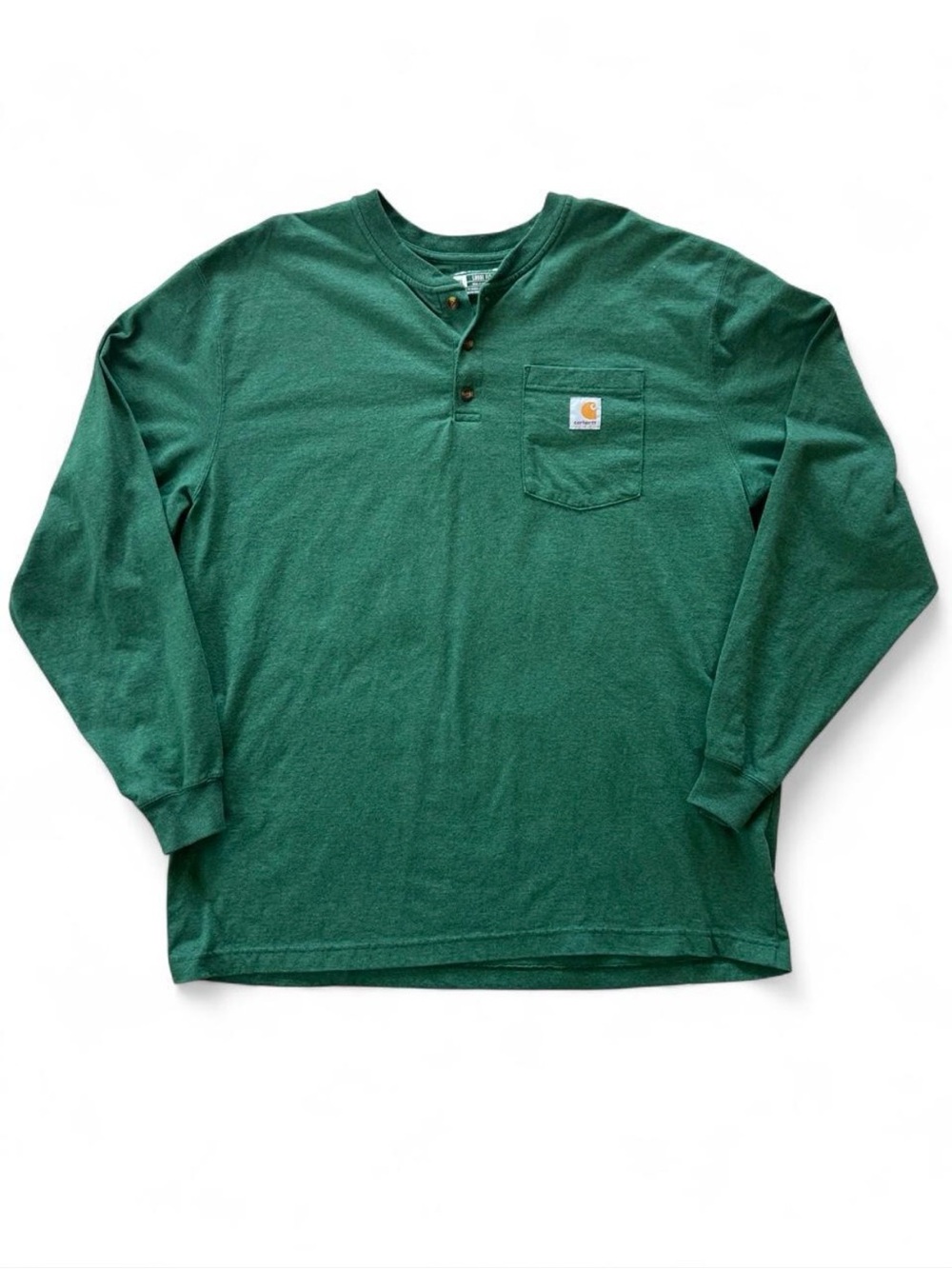 Carhartt K128 G55 Men's XL Green Heavyweight Long Sleeve Henley Pocket T-Shirt